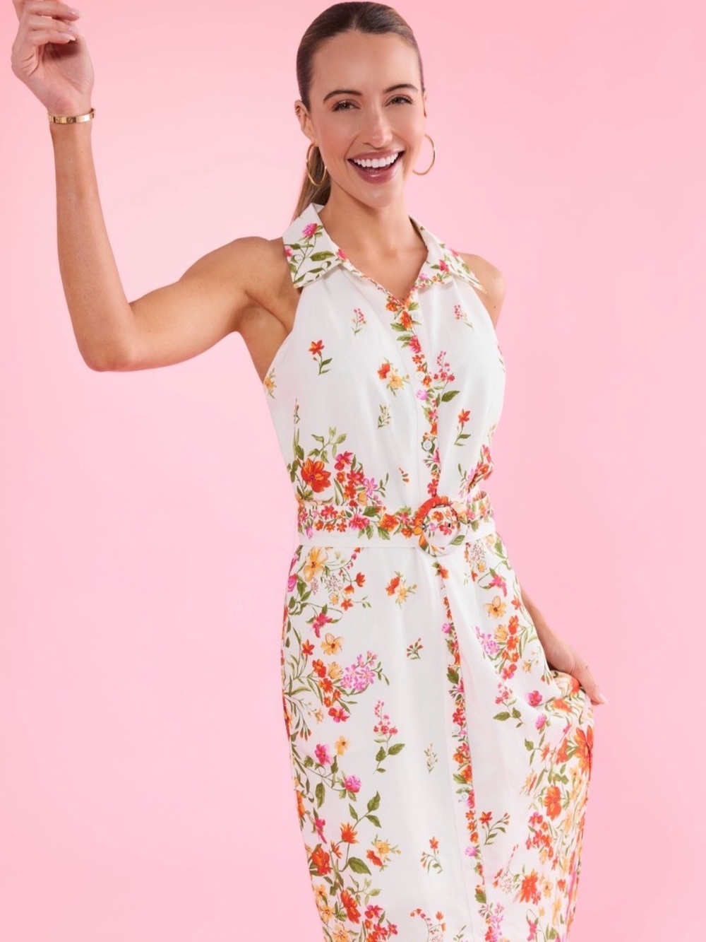 NWT Shop Avara Floral Midi Dress Belted Small